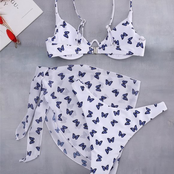 3 Piece Bathing Suit Butterfly Cover Up Bikini - Picture 6 of 7